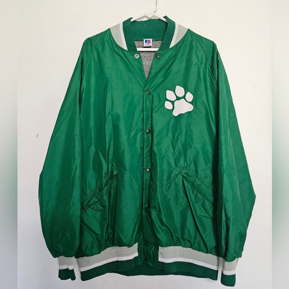 Vintage Russell Athletic Nylon Jacket OHIO Paw Print Size XXL Green